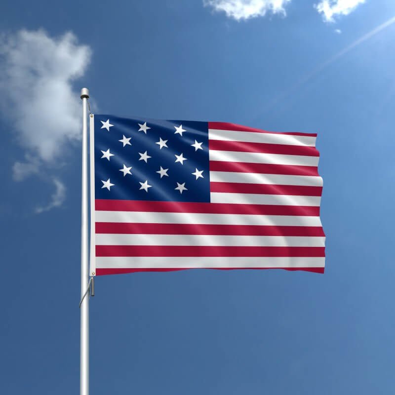 15 Star Historical U.S. Flag Appliqued Stars and Sewn Stripes