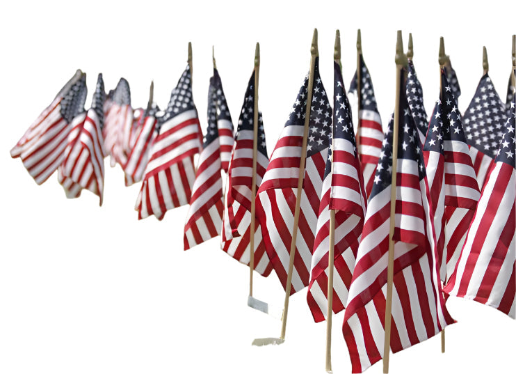 A photo of US cemetery stick flags American Veteran Grave Markers