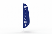 12′ x 3′ “WELCOME” Feather Flag – Blue Background with White Text - Action Flag