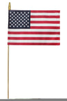 A 12" x 18" US Cemetery Flag for Veteran Grace Markers 3/8" x 30" wood dowel and a Gold Spear Tip. Made in the USA. Action Flag