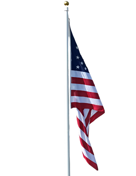 A picture of a commercial Fiberglass flagpole with an American Flag