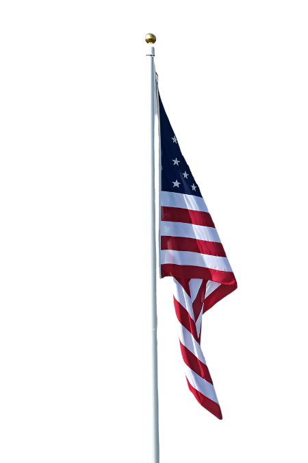 A picture of a commercial Fiberglass flagpole with an American Flag