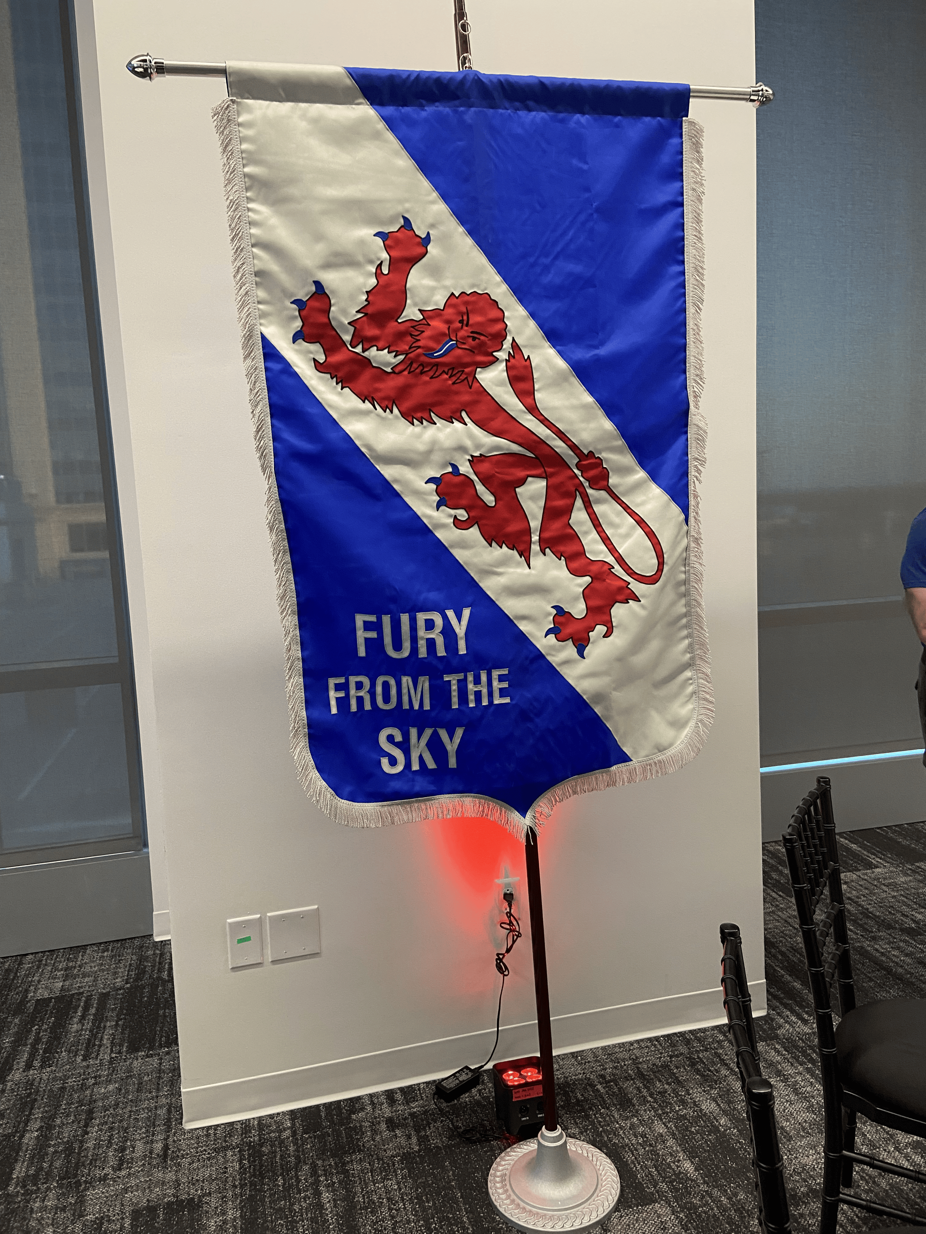 A photo of the custom 508 PIR ceremonial gonfalon banner on display during the Independence Fund's Operation Resilience. Charlotte, NC March 2025