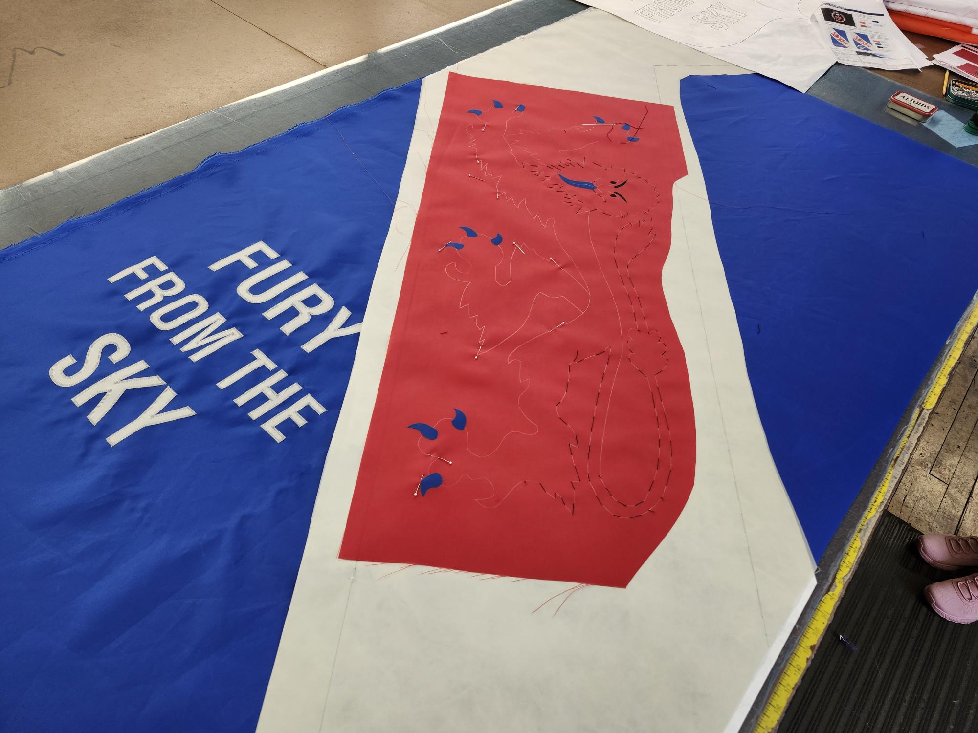 a production photo of custom gonfalon banner made for the 2/508 PIR of the 82nd Airborne.