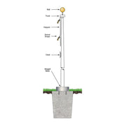 80' Deluxe Fiberglass Flagpole Ground Set External Halyard. Made in the USA - Action Flag