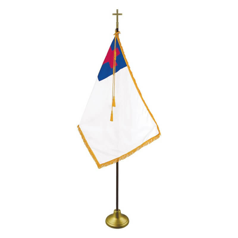 Christian Nylon Deluxe Oak Indoor/Parade Flag And Pole Set.