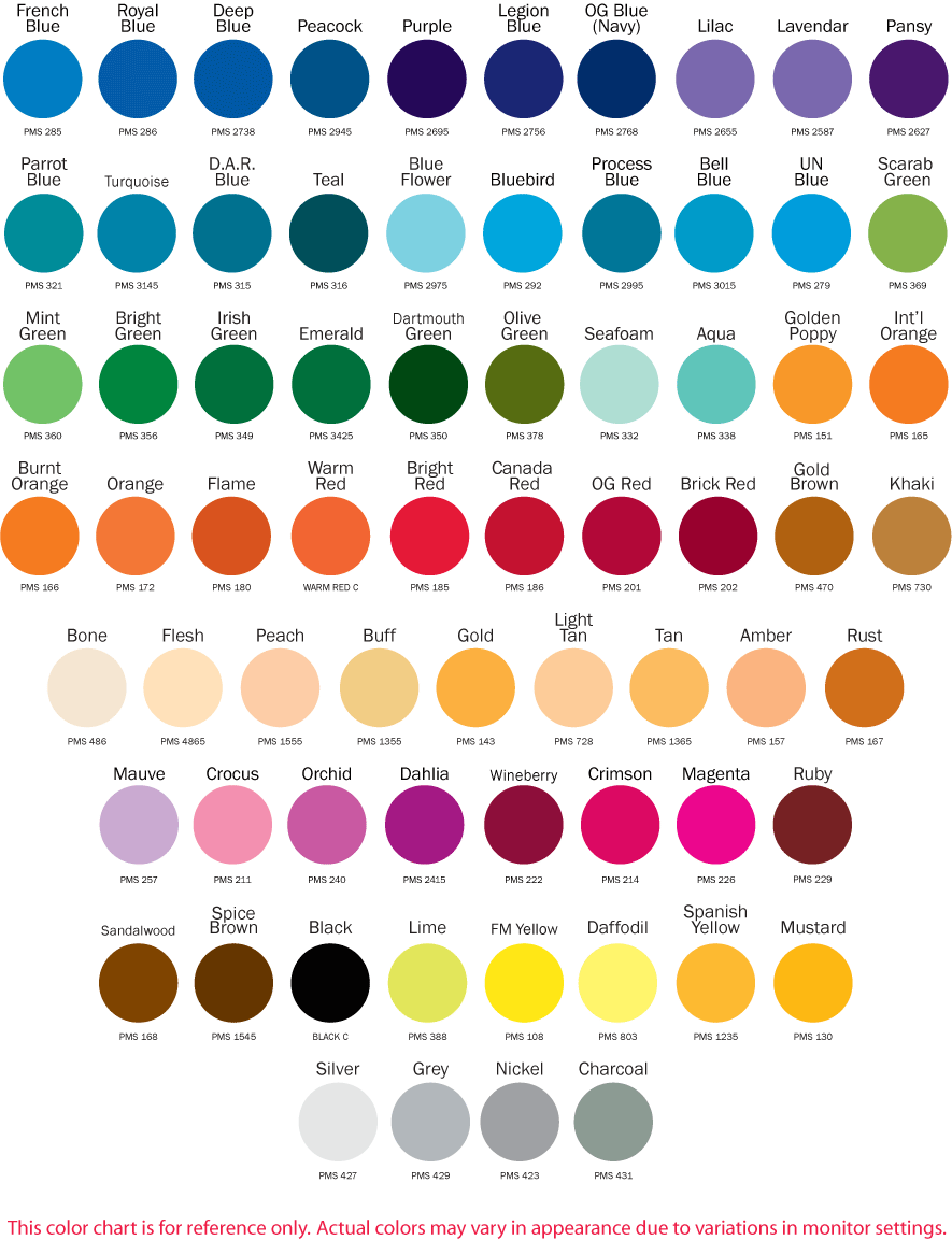 Nylon Color Chart for Attention Flags, Pennants, Burgees, Feather Flags
