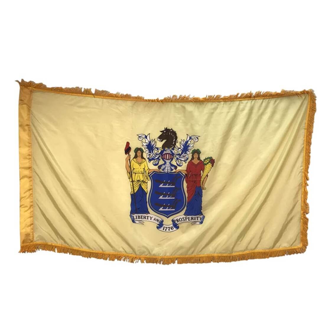 New Jersey Nylon Indoor Flag with Sleeve and Fringe