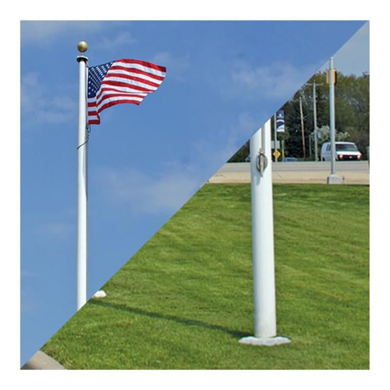 Alpha Deluxe Severe Weather Fiberglass Flagpole Ground Set External Halyard. Made in the USA - Action Flag