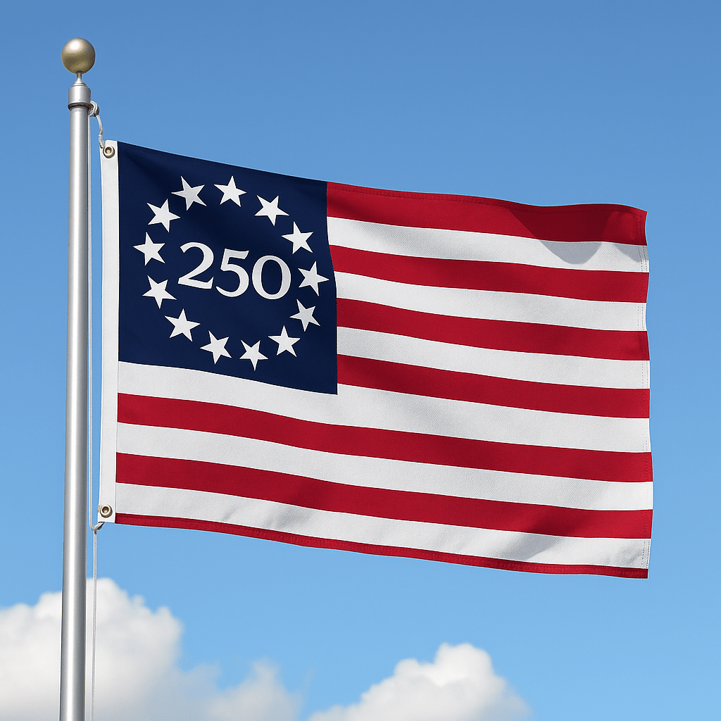 Betsy Ross “250” Commemorative Flag – 3' x 5' Printed Nylon (1776–2026 America250 Edition, Made in USA) - Action Flag