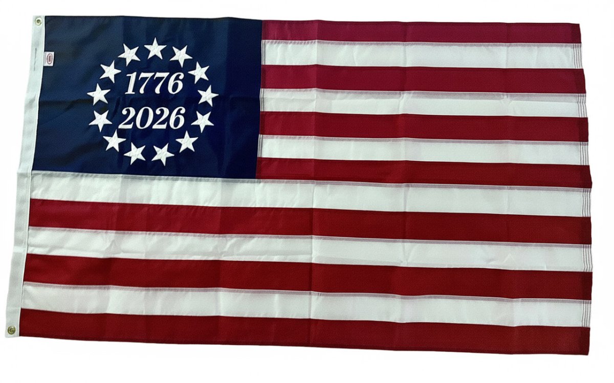 Betsy Ross 250th Anniversary Flag 3x5 ft – Embroidered & Sewn Nylon, 1776 - 2026 USA Made. - Action Flag