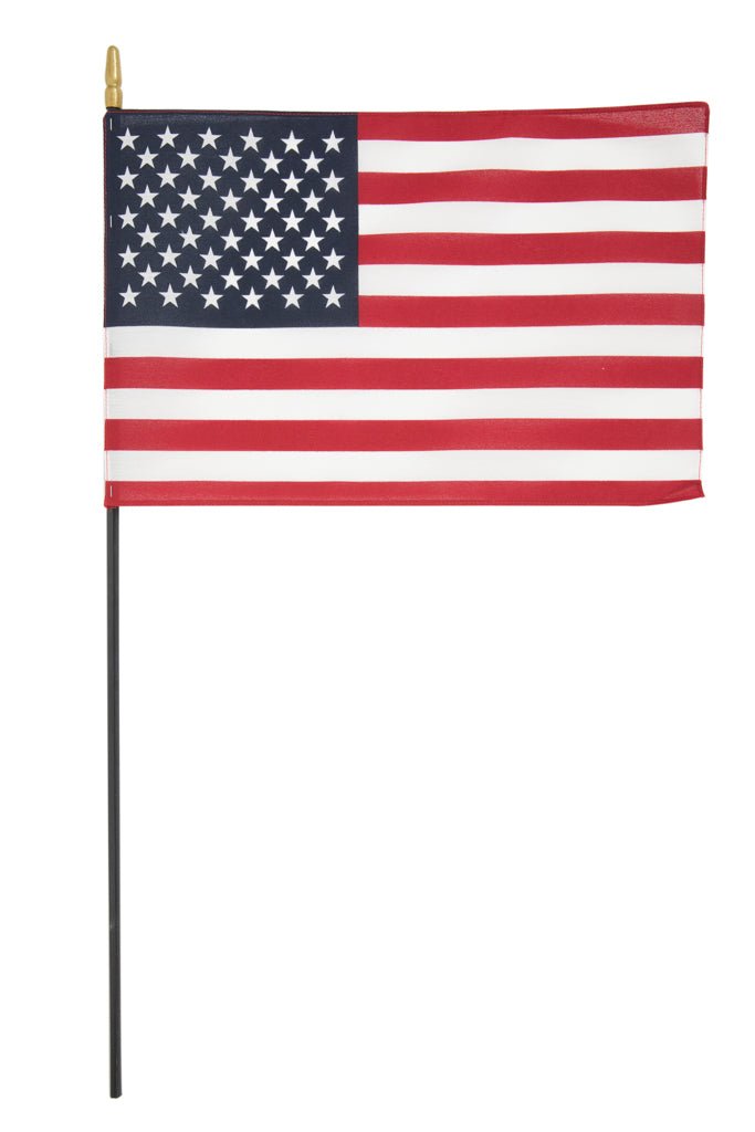 BULK Presidential U.S. Cemetery Flag 12" x 18" - HEMMED American Stick Flag 3/8" x 30" Black Plastic Dowel - Spear Tip - Bundle of 144 Flags - MADE IN THE USA - Action Flag