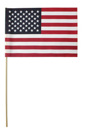 BULK U.S. Cemetery Flag 12" x 18" - HEMMED American Veteran Stick Flag - 3/8" x 30" Wood Dowel - Spear Tip - Bundle of 144 Flags - MADE IN THE USA - Action Flag