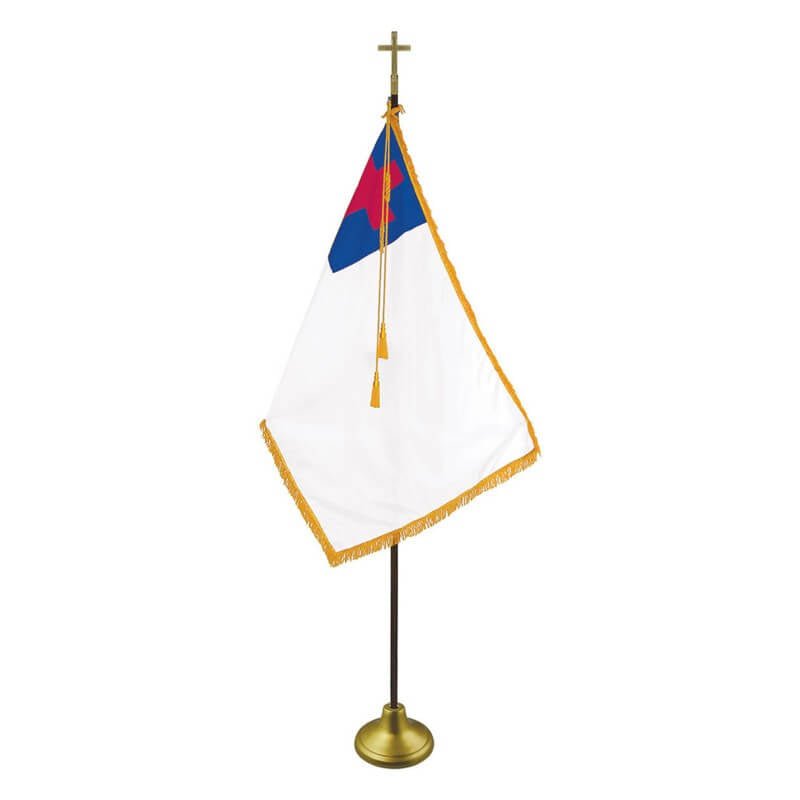 Christian Nylon Deluxe Oak Indoor/Parade Flag And Pole Set. - Action Flag
