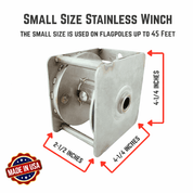 Commercial Manual Flagpole Winch – Heavy - Duty Stainless Steel Hand - Crank (Internal Halyard) - Action Flag