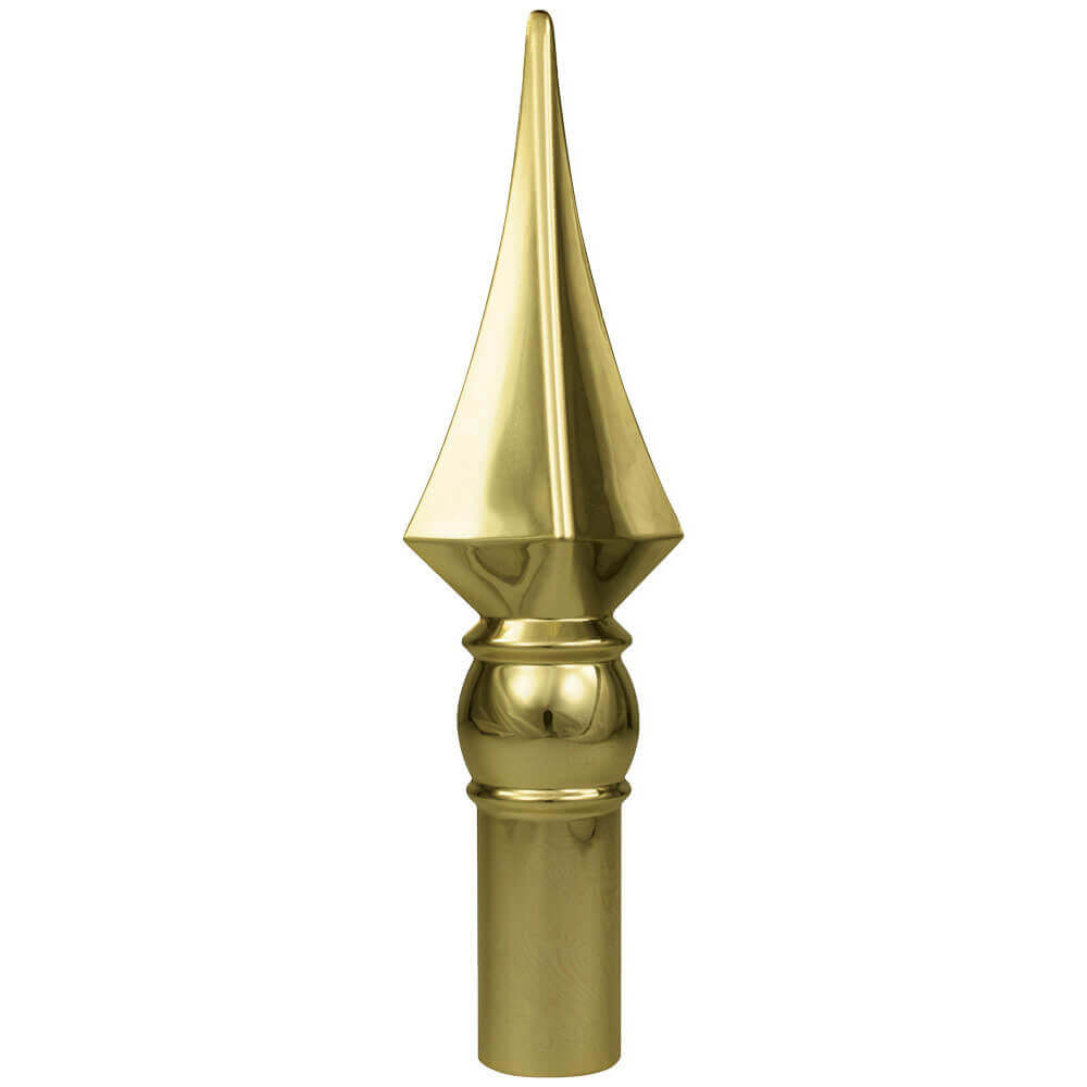 Product picture of a Gold plated fancy spear ornament with ferrule for oak indoor flagpoles