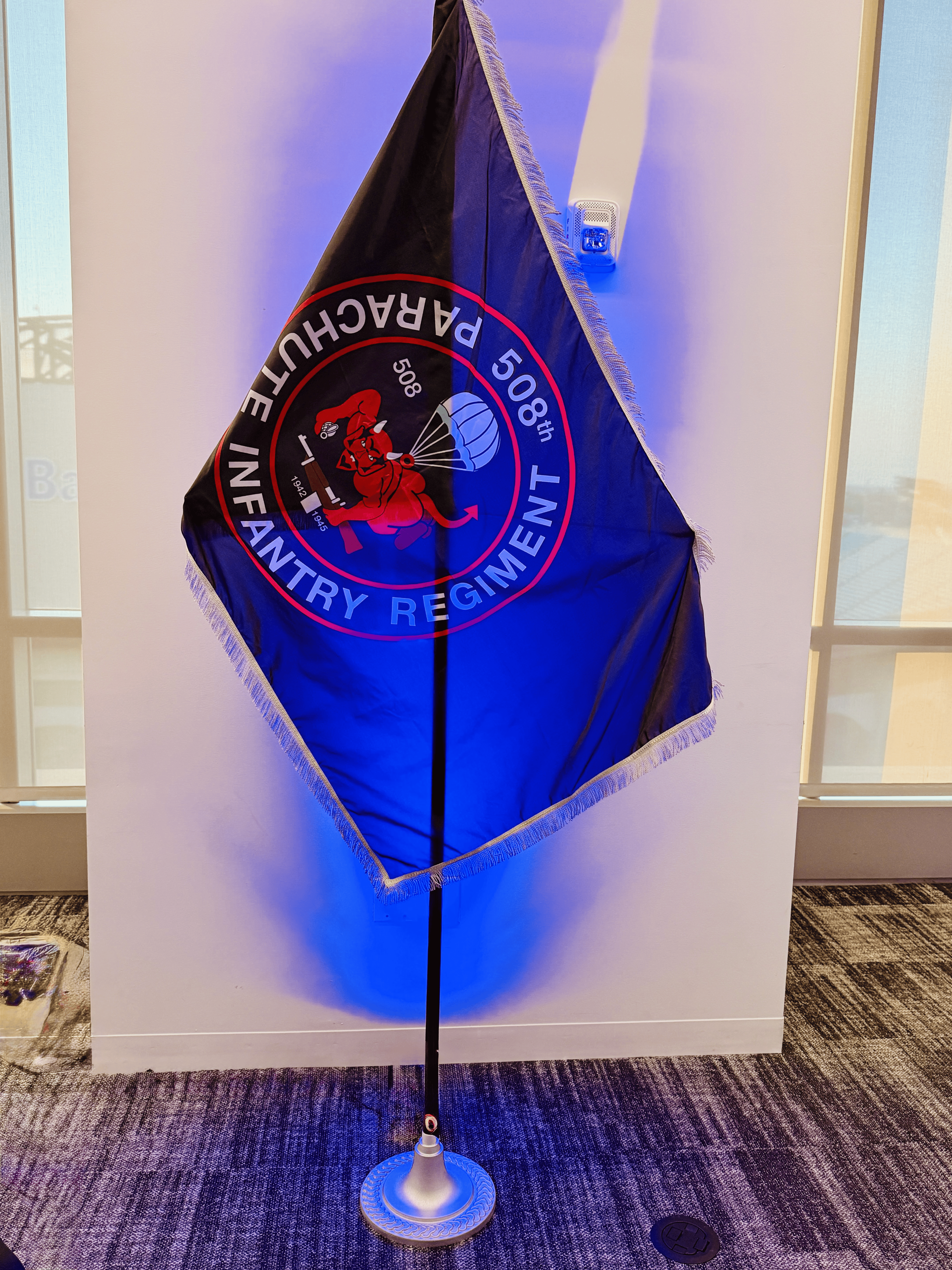 custom 508 PIR Red devil indoor flag display