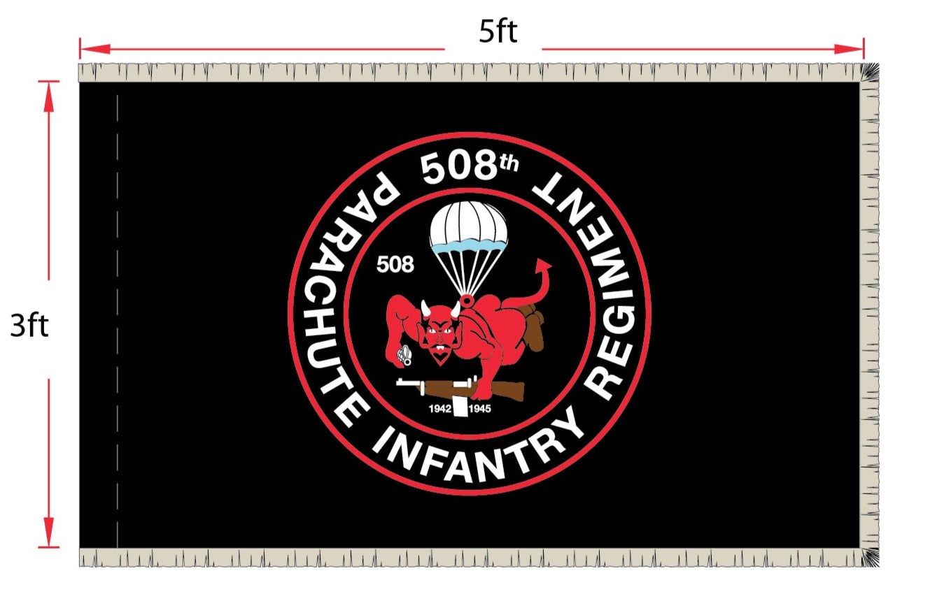 An image of a custom 508 PIR Red Devils indoor parade flag proof