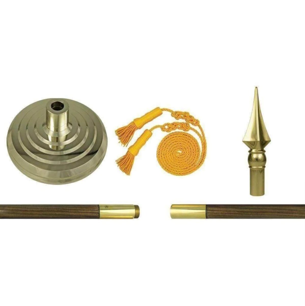 Deluxe 8' Oak Hardwood Indoor Flag Mounting Set with Spear - Oak Pole, Floor Stand, Spear Ornament, Cord and Tassels(NO FLAG) - Action Flag