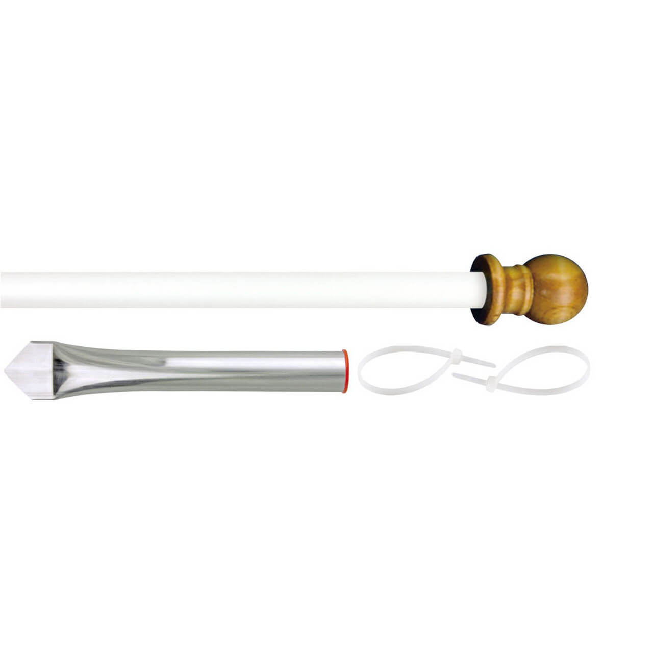 A Fiberglass pole Display flagpole set with wood ball, flag ties, and lawn socket by Action Flag