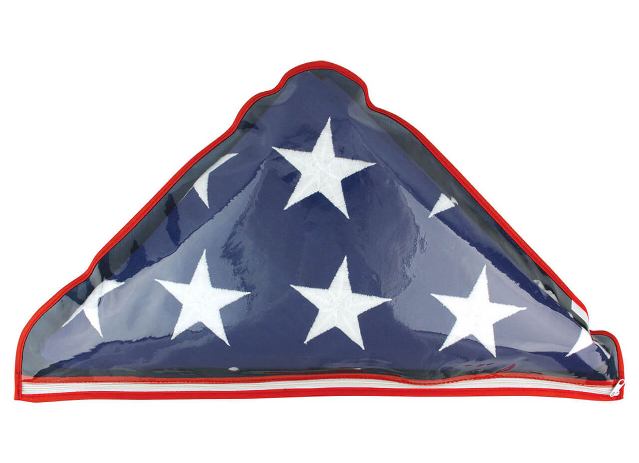 a plastic memorial flag case for a military American flags. picture shown with flag inside but flag is sold separately