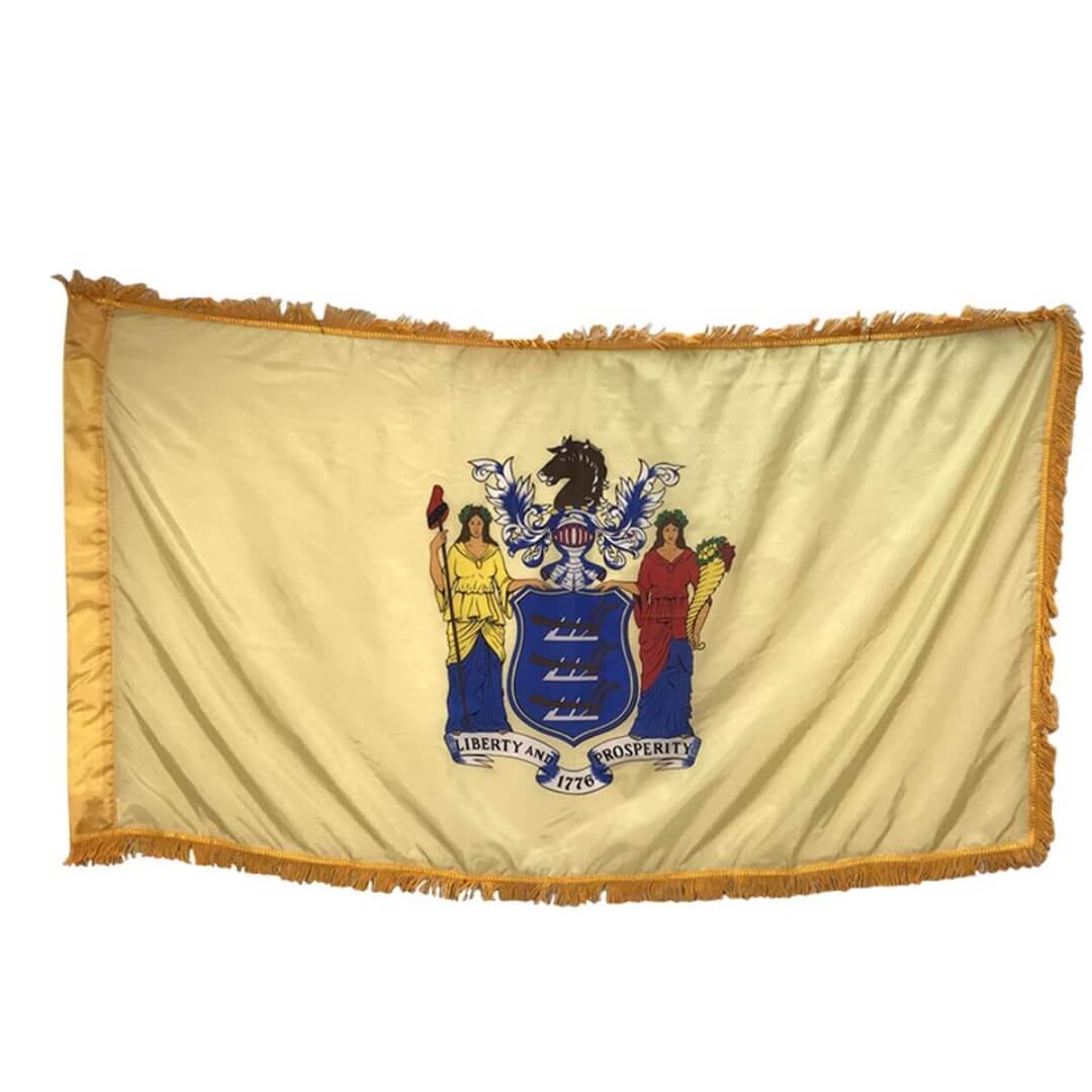 New Jersey Nylon Indoor Flag with Sleeve and Fringe - Action Flag