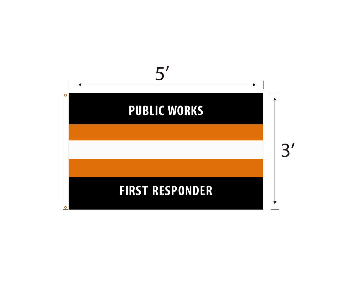 A 3' x 5' Public Works First Responder Flag for outdoor display by Action Flag.
