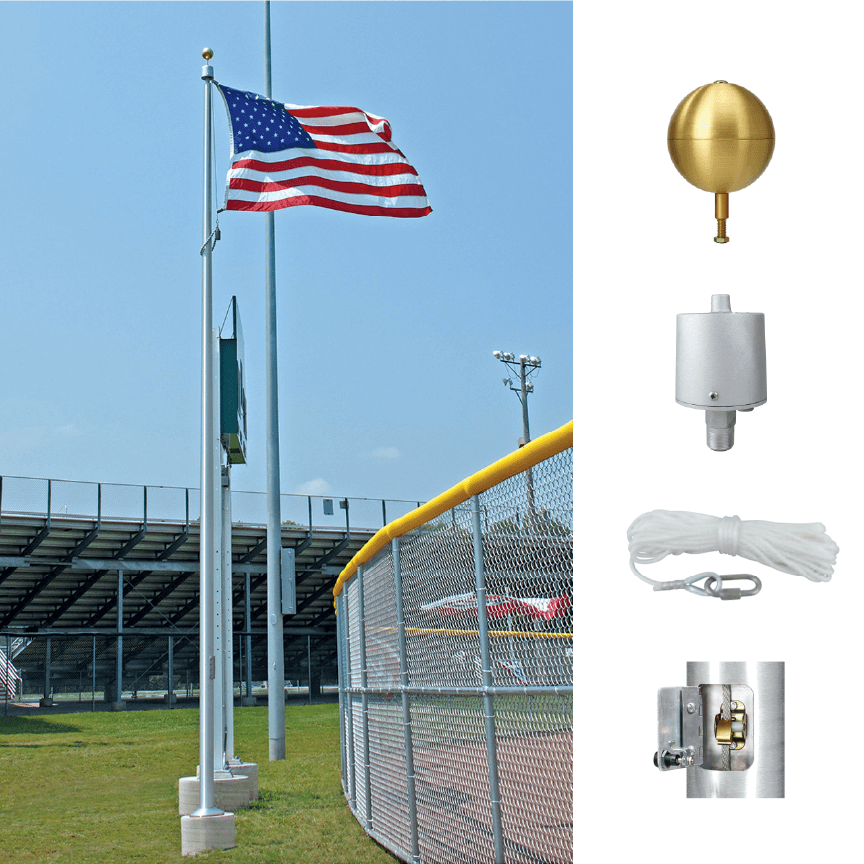 Vanguard Series Architectural Cam Cleat Internal Halyard Aluminum Flagpole - 30' Height - Action Flag