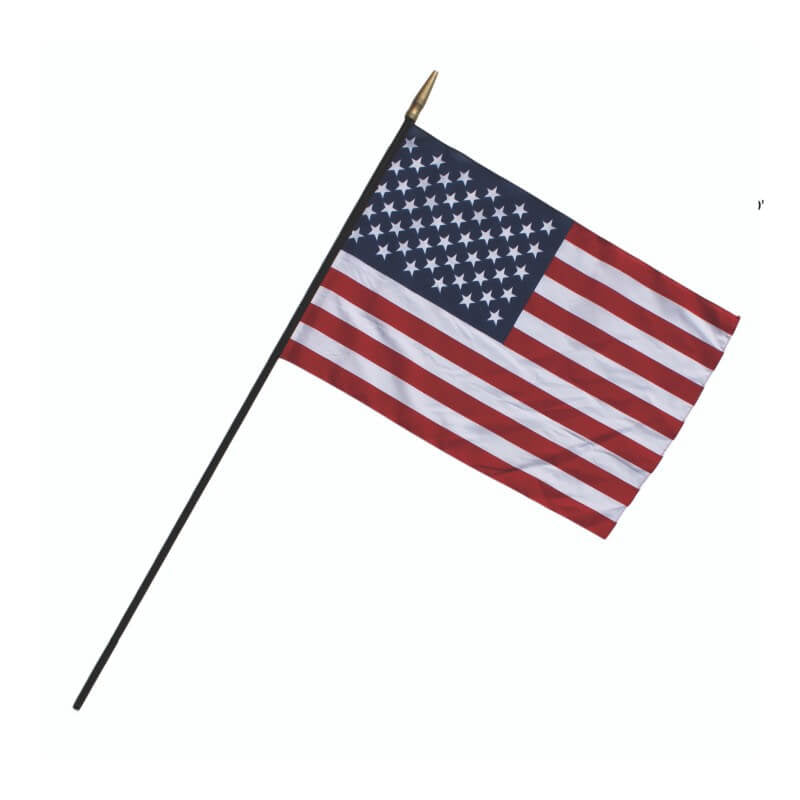 HEMMED U.S. Classroom Stick Flag 7/16" x 48" Black Staff with Spear Tip