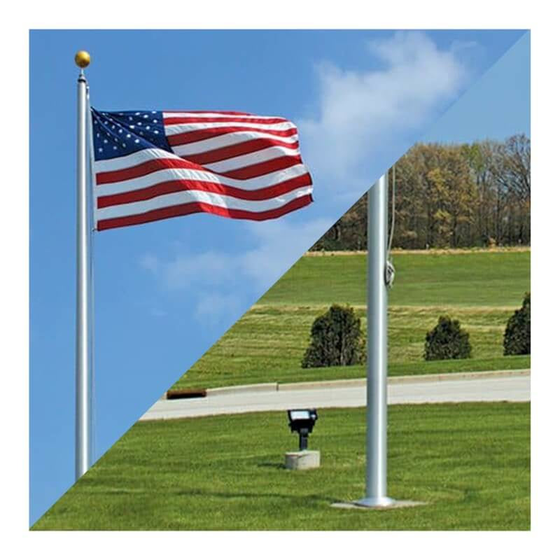 A product picture of a 80' Architecural Series External Halyard Aluminum Flagpole Provided by Action Flag.