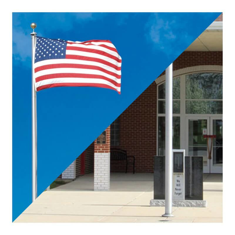 A product picture of a 40' Premium Fiberglass Flagpole   External Halyard Ground Sleeve Standard Cleat Provided by Action Flag.