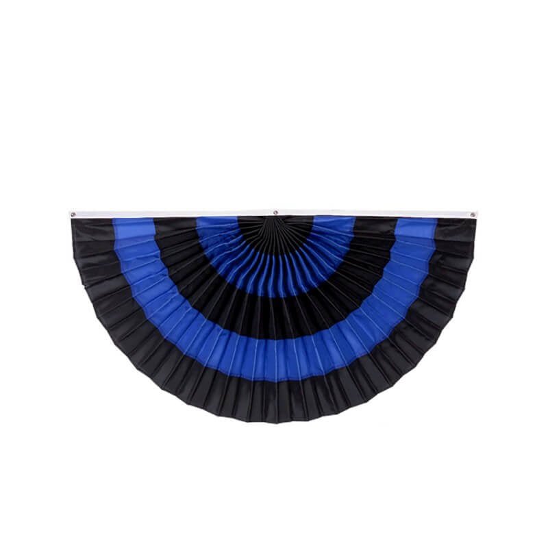 3' x 6' Police Thin Blue Line Nylon Mourning Pleated Fan - Action Flag