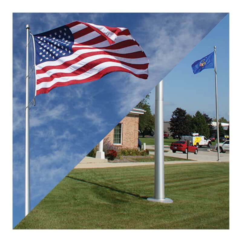 A product picture of a 80' Deluxe IH Series Architectural M-Winch Internal Halyard Aluminum Flagpole Provided by Action Flag.