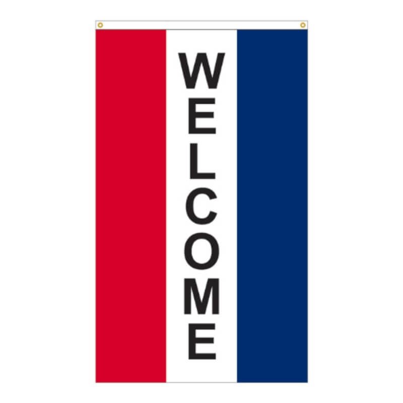 Nylon Welcome Vertical Message Banner Red White Blue