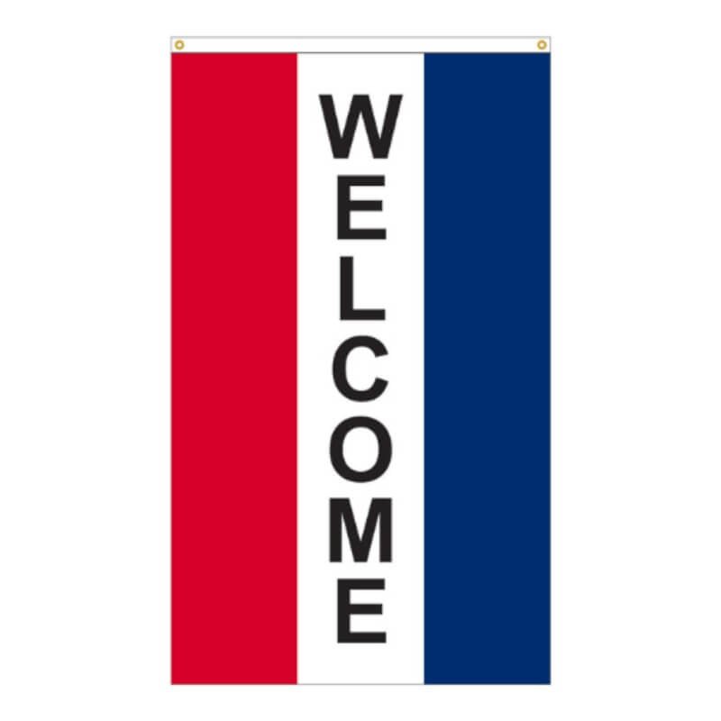 5' x 3' Nylon Welcome Vertical Message Banner Red White Blue - Action Flag