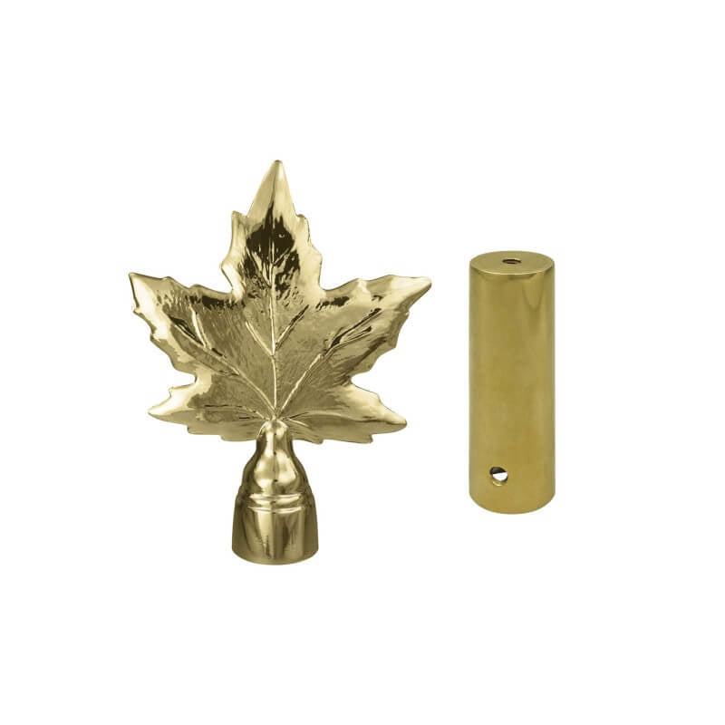 Gold Metal Maple Leaf Indoor Flagpole Ornament With Ferrule