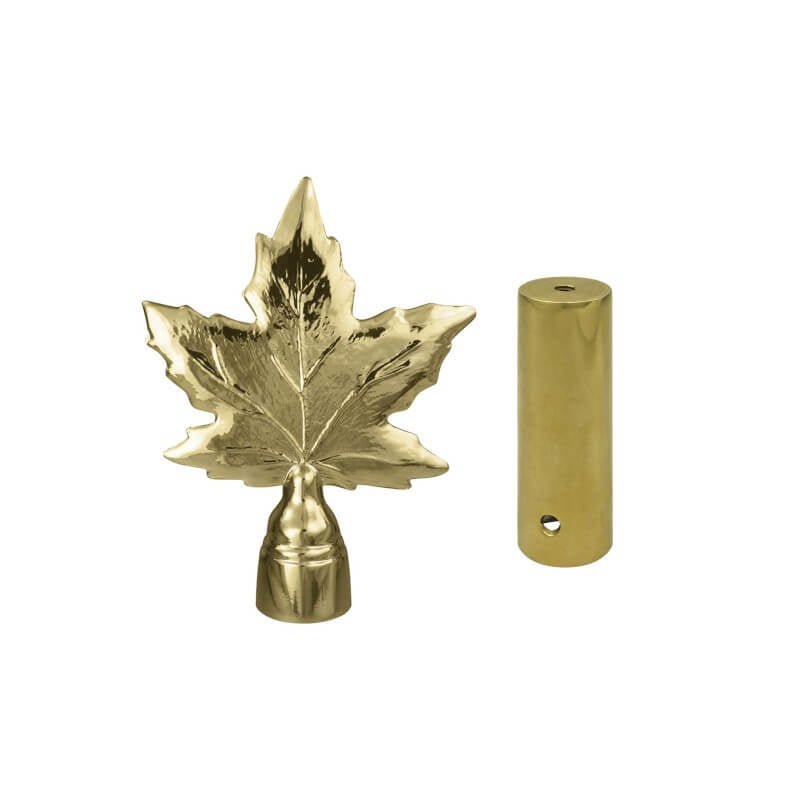 4" Gold Metal Maple Leaf Indoor Flagpole Ornament With Ferrule - Action Flag