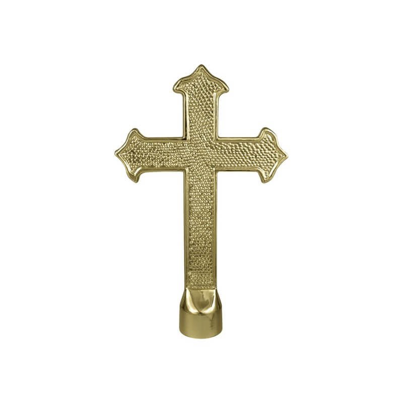 7 - 1/2" Gold Metal Fancy Cross Indoor Flagpole Ornament With Ferrule - Action Flag
