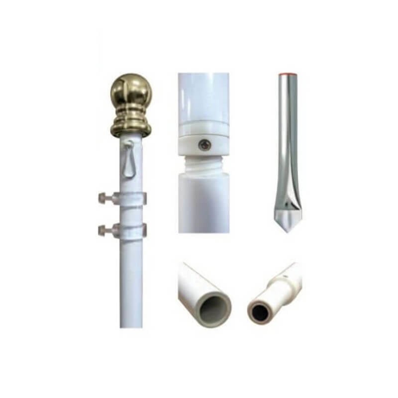 9' x 1" White Aluminum Roating Pole (2 piece) with Ground Sleeve - Action Flag