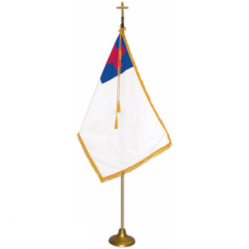 Christian Nylon Deluxe Gold Aluminum Indoor/Parade Flag And Pole Set.