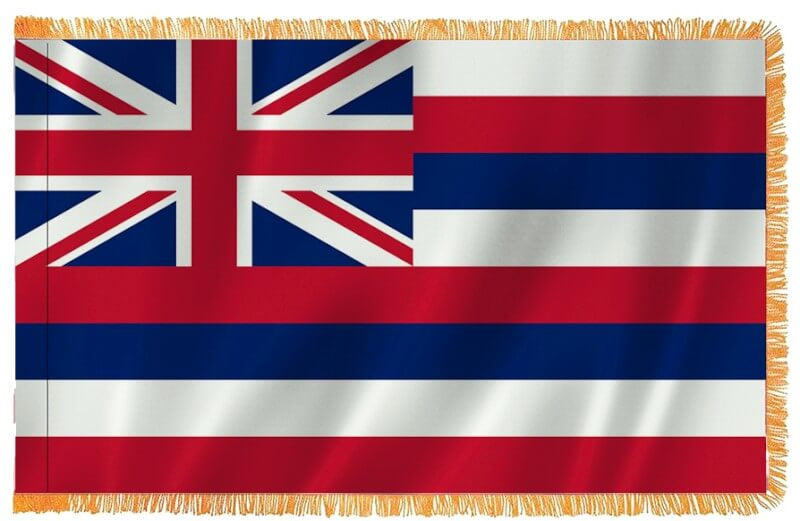 Hawaii Nylon Indoor Flag with Sleeve and Fringe