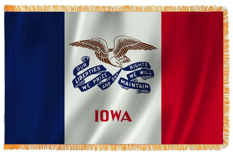 Iowa Nylon Indoor Flag with Sleeve and Fringe
