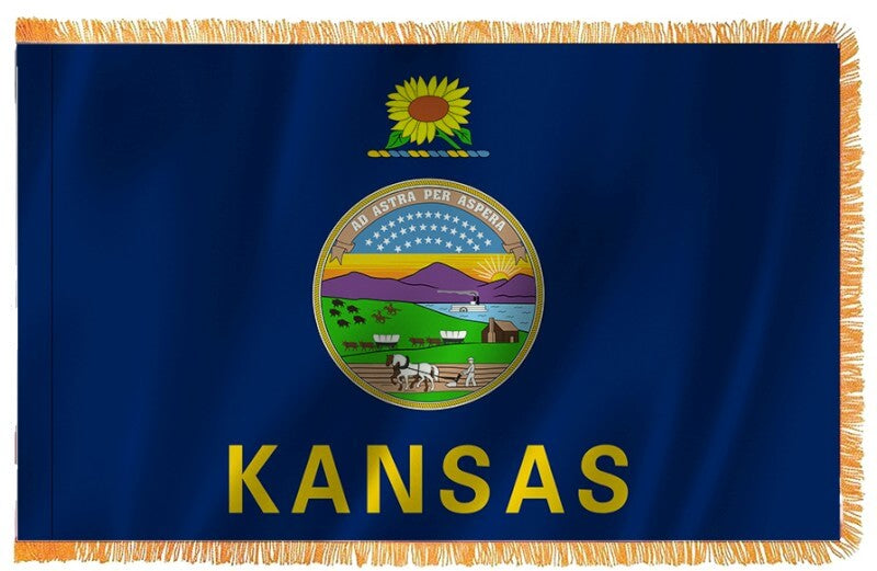 Kansas Nylon Indoor Flag with Sleeve and Fringe
