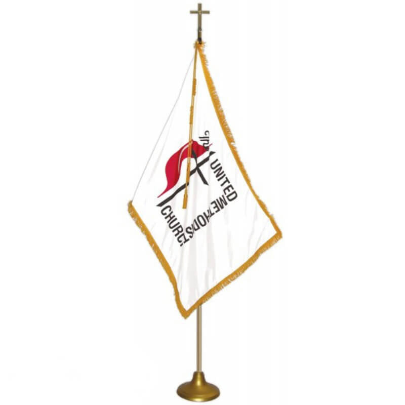 Methodist Nylon Deluxe Gold Aluminum Indoor/Parade Flag And Pole Set.