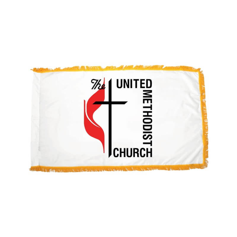 Methodist Nylon Indoor/Parade Flag With Pole Sleeve And Fringe.