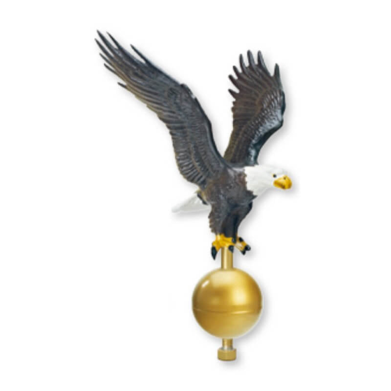 Natural Color Cast Aluminum Flying Eagle Flagpole Ornament on 3" Finial Ball