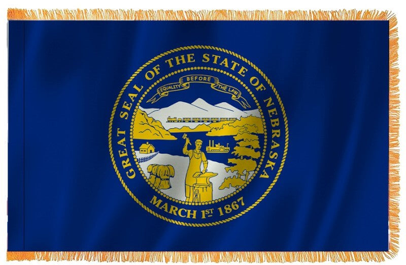Nebraska Nylon Indoor Flag with Sleeve and Fringe