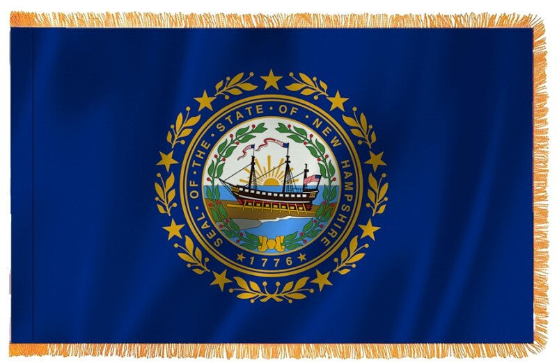 New Hampshire Nylon Indoor Flag with Sleeve and Fringe