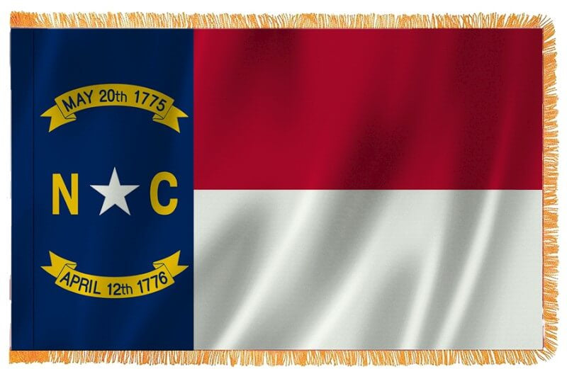 North Carolina Nylon Indoor Flag with Sleeve and Fringe