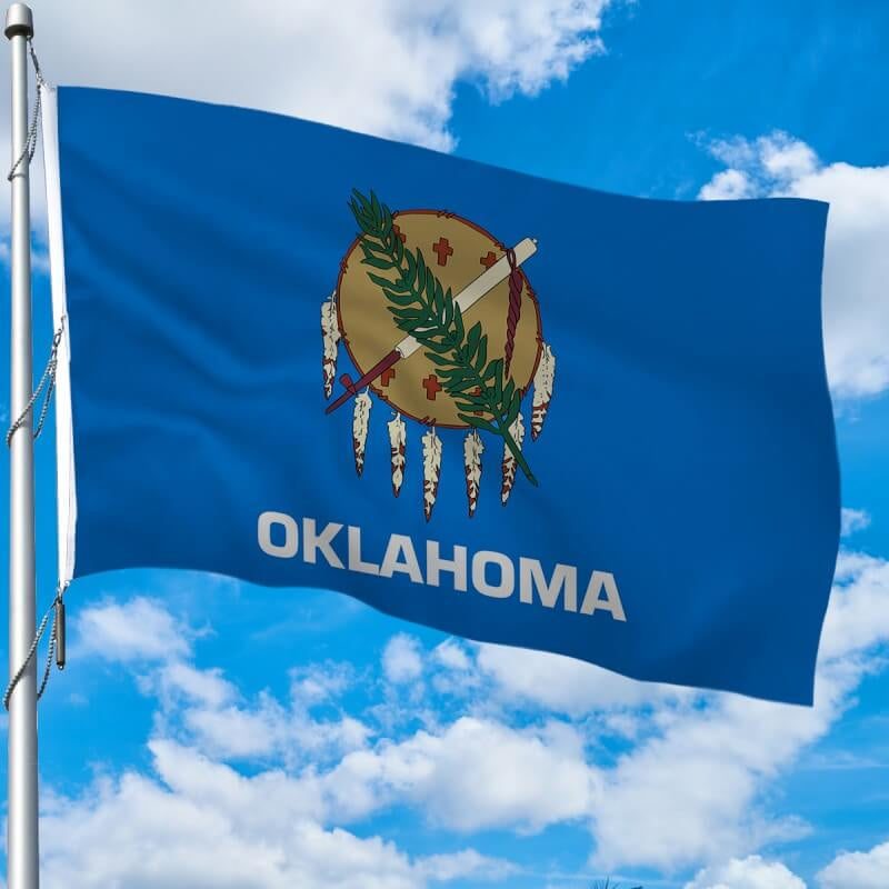 A product picture of a Oklahoma Heavy Weight Poly-Max Outdoor Flag Provided by Action Flag.
